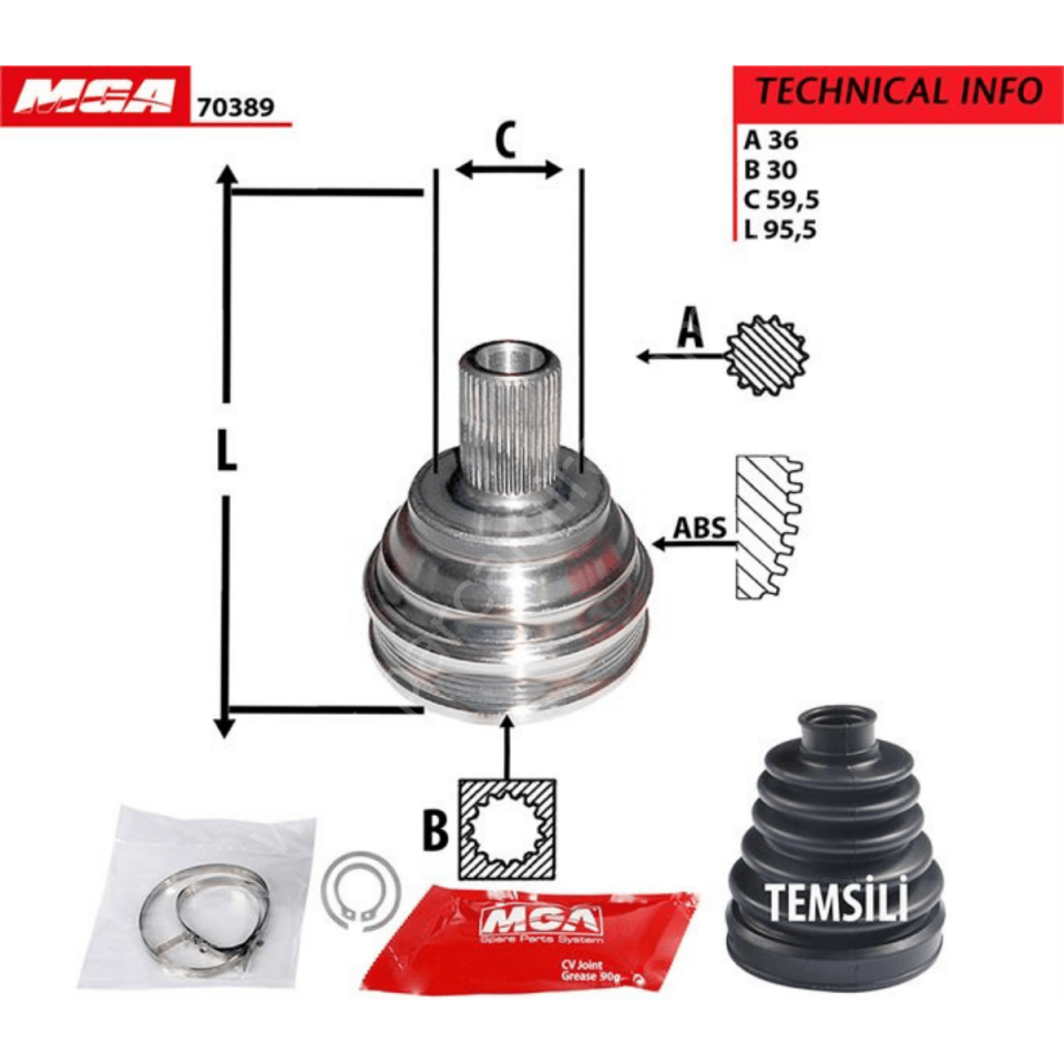 Dış Aks Kafası -VW Caddy 04-, Golf 04-14, Passat 06-15, Audi A3 04-, Seat Leon 06- MGA 70389 / 1K0407311G