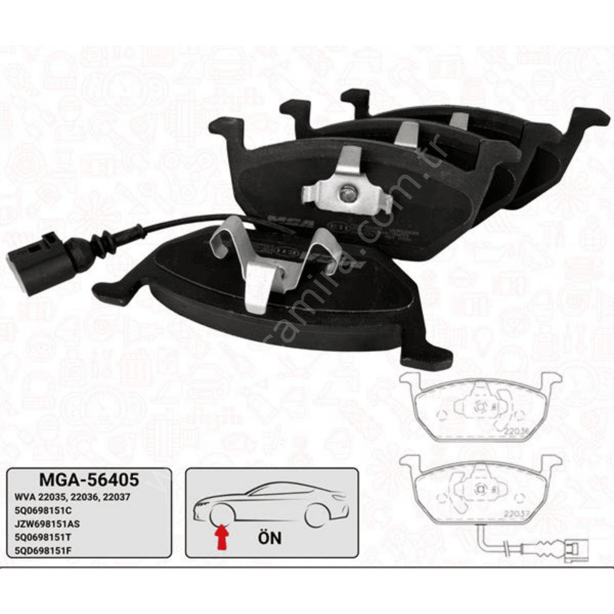 Ön Fren Balatası Kablolu- VW Golf 13- , Audi  A3 13-16 , Seat Leon 13- MGA-56405 / 5Q0698151C