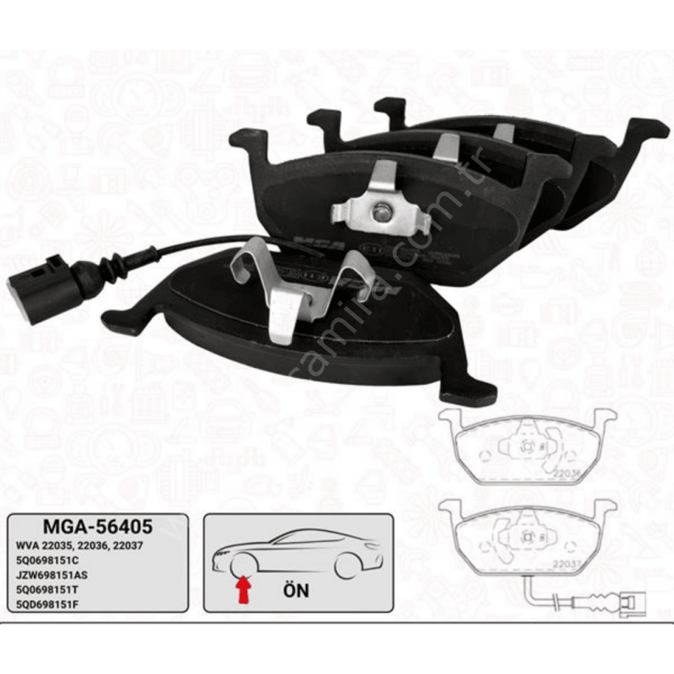 Ön Fren Balatası Kablolu- VW Golf 13- , Audi  A3 13-16 , Seat Leon 13- MGA-56405 / 5Q0698151C