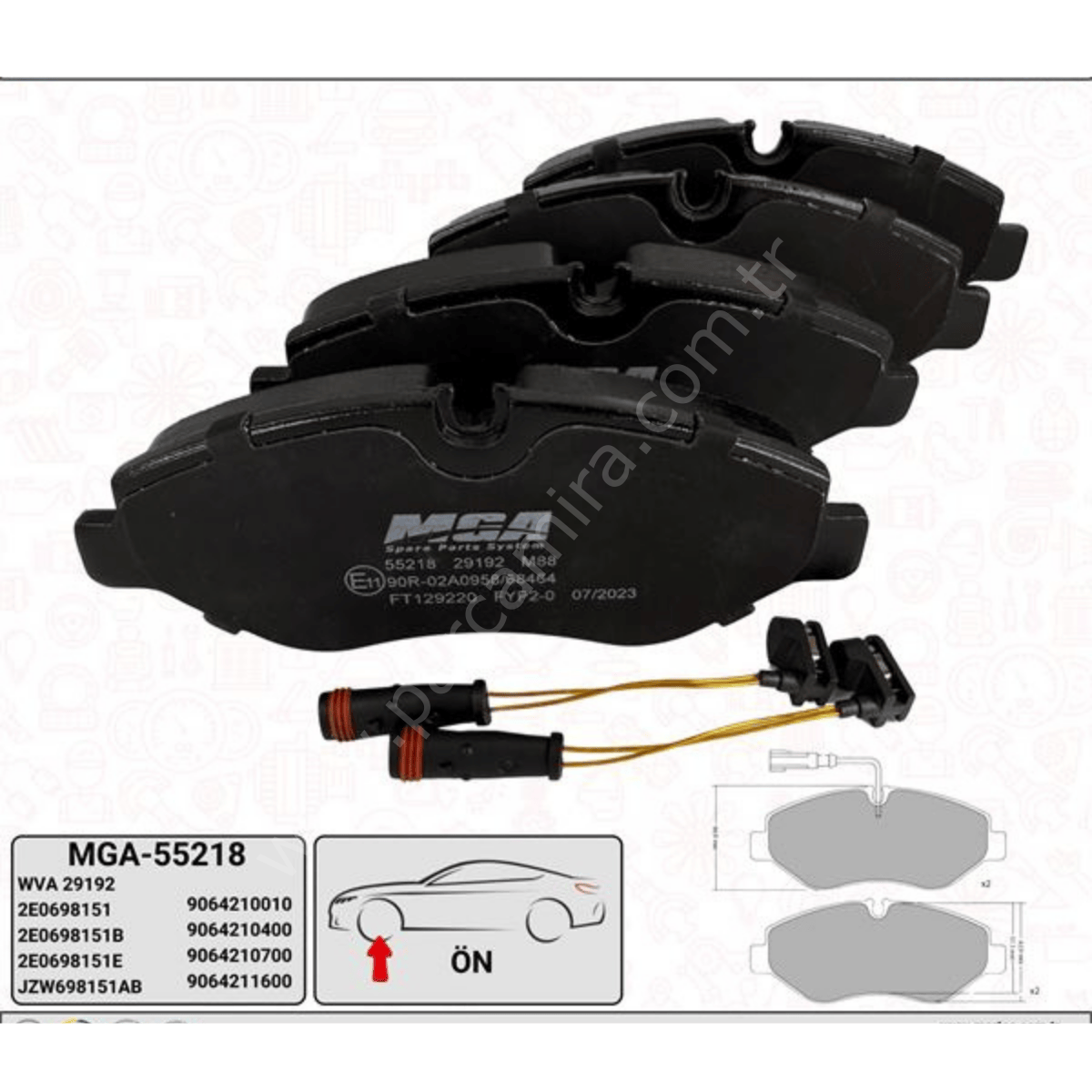 Ön Fren Balatası -Tek Teker -Kablo 2X -VW Crafter 06-16 , Mercedes Sprinter 06-16 ,  2017- , - W907 / W447 Vito - MGA 55218 / 2E0698151