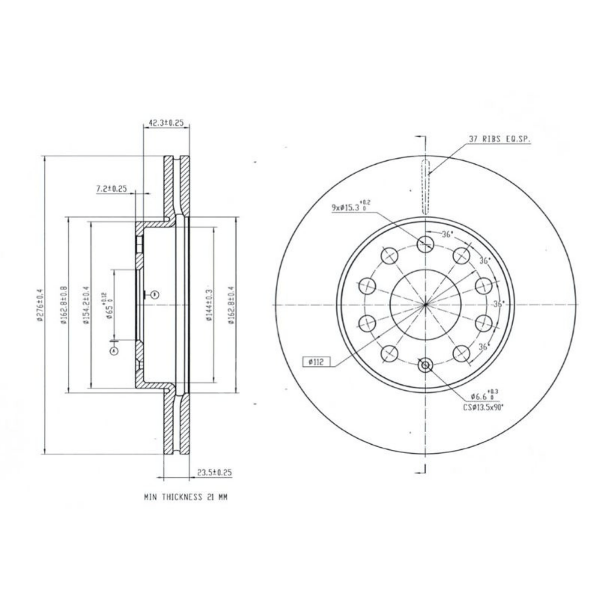 Ön Fren Diski -276X24 5X112 VW Golf 13- , Audi A3 13- , Seat Leon 13- , Skoda Octavia 13- , MGA 50469 / 5Q0615301A