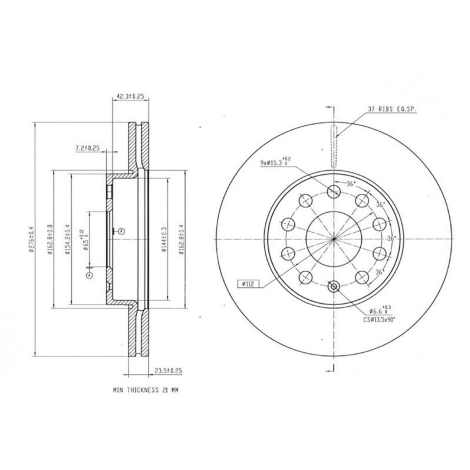 Ön Fren Diski -276X24 5X112 VW Golf 13- , Audi A3 13- , Seat Leon 13- , Skoda Octavia 13- , MGA 50469 / 5Q0615301A